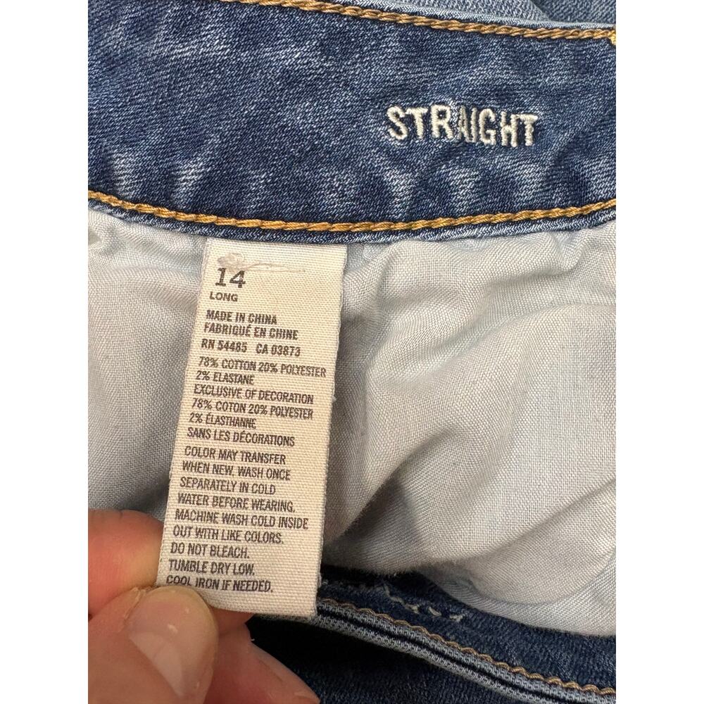 American Eagle Jeans Women Size 14 Long Blue Straight Stretch Distressed Casual - Picture 4 of 8